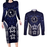 FSM Chuuk States Couples Matching Long Sleeve Bodycon Dress and Long Sleeve Button Shirt Micronesia Six 9 One Polynesian Tribal Pattern