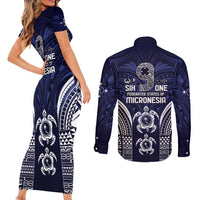 FSM Chuuk States Couples Matching Short Sleeve Bodycon Dress and Long Sleeve Button Shirt Micronesia Six 9 One Polynesian Tribal Pattern