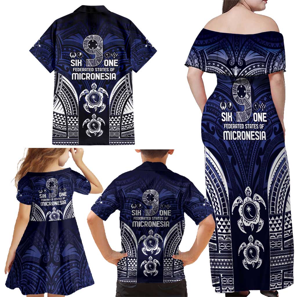 FSM Chuuk States Family Matching Off Shoulder Maxi Dress and Hawaiian Shirt Micronesia Six 9 One Polynesian Tribal Pattern