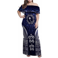 FSM Chuuk States Family Matching Off Shoulder Maxi Dress and Hawaiian Shirt Micronesia Six 9 One Polynesian Tribal Pattern