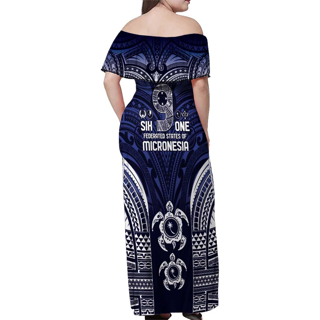 FSM Chuuk States Family Matching Off Shoulder Maxi Dress and Hawaiian Shirt Micronesia Six 9 One Polynesian Tribal Pattern