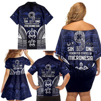 FSM Chuuk States Family Matching Off Shoulder Short Dress and Hawaiian Shirt Micronesia Six 9 One Polynesian Tribal Pattern