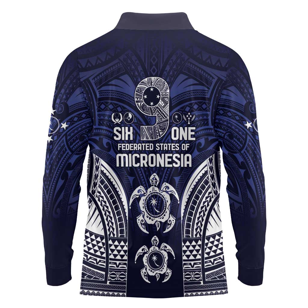 FSM Chuuk States Long Sleeve Polo Shirt Micronesia Six 9 One Polynesian Tribal Pattern