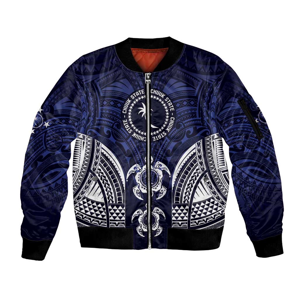 FSM Chuuk States Sleeve Zip Bomber Jacket Micronesia Six 9 One Polynesian Tribal Pattern