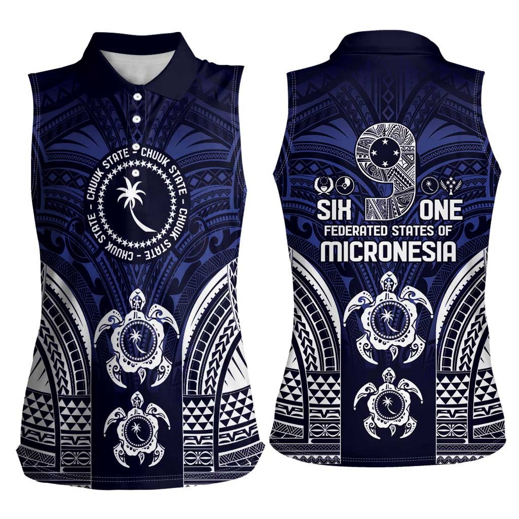 FSM Chuuk States Women Sleeveless Polo Shirt Micronesia Six 9 One Polynesian Tribal Pattern