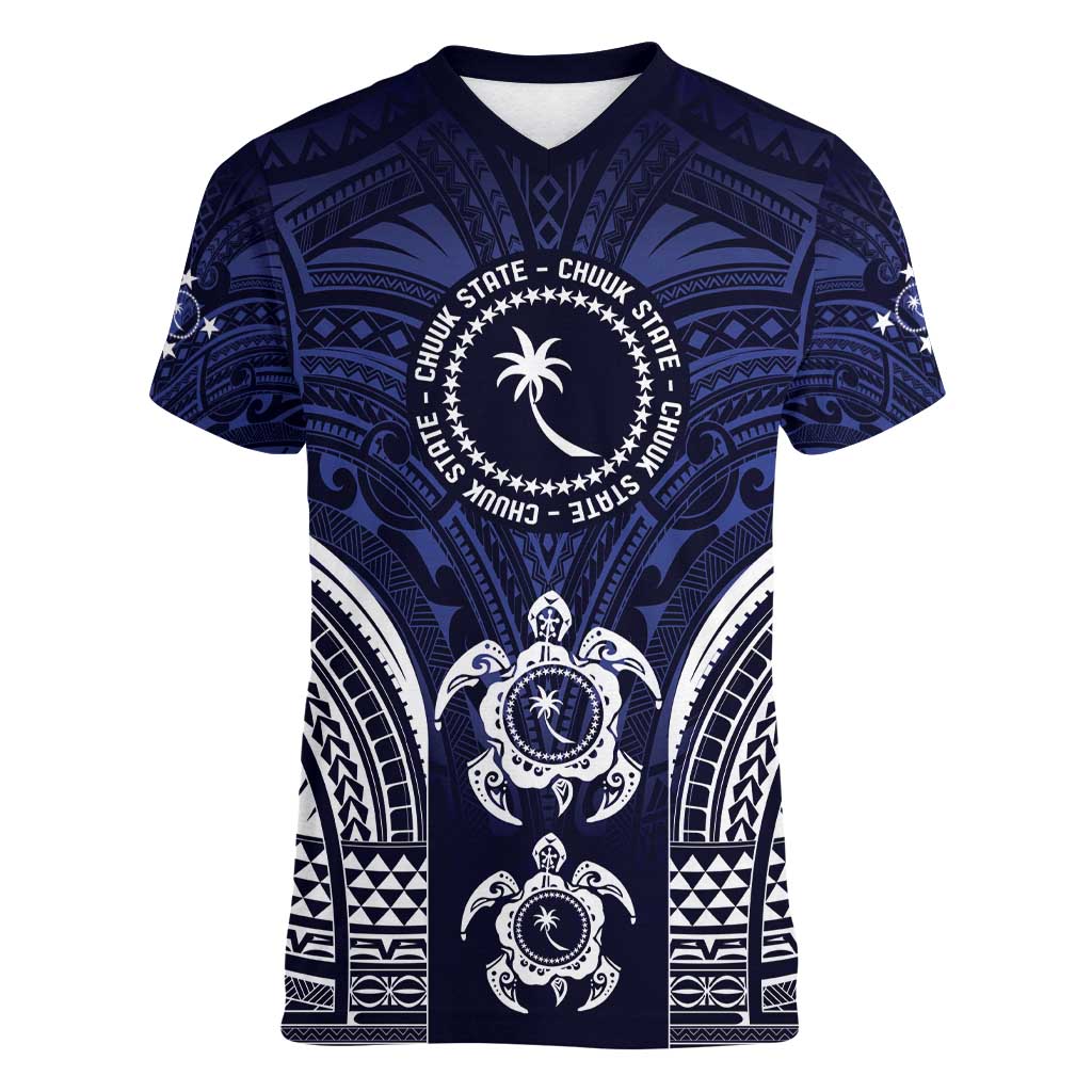 FSM Chuuk States Women V-Neck T-Shirt Micronesia Six 9 One Polynesian Tribal Pattern
