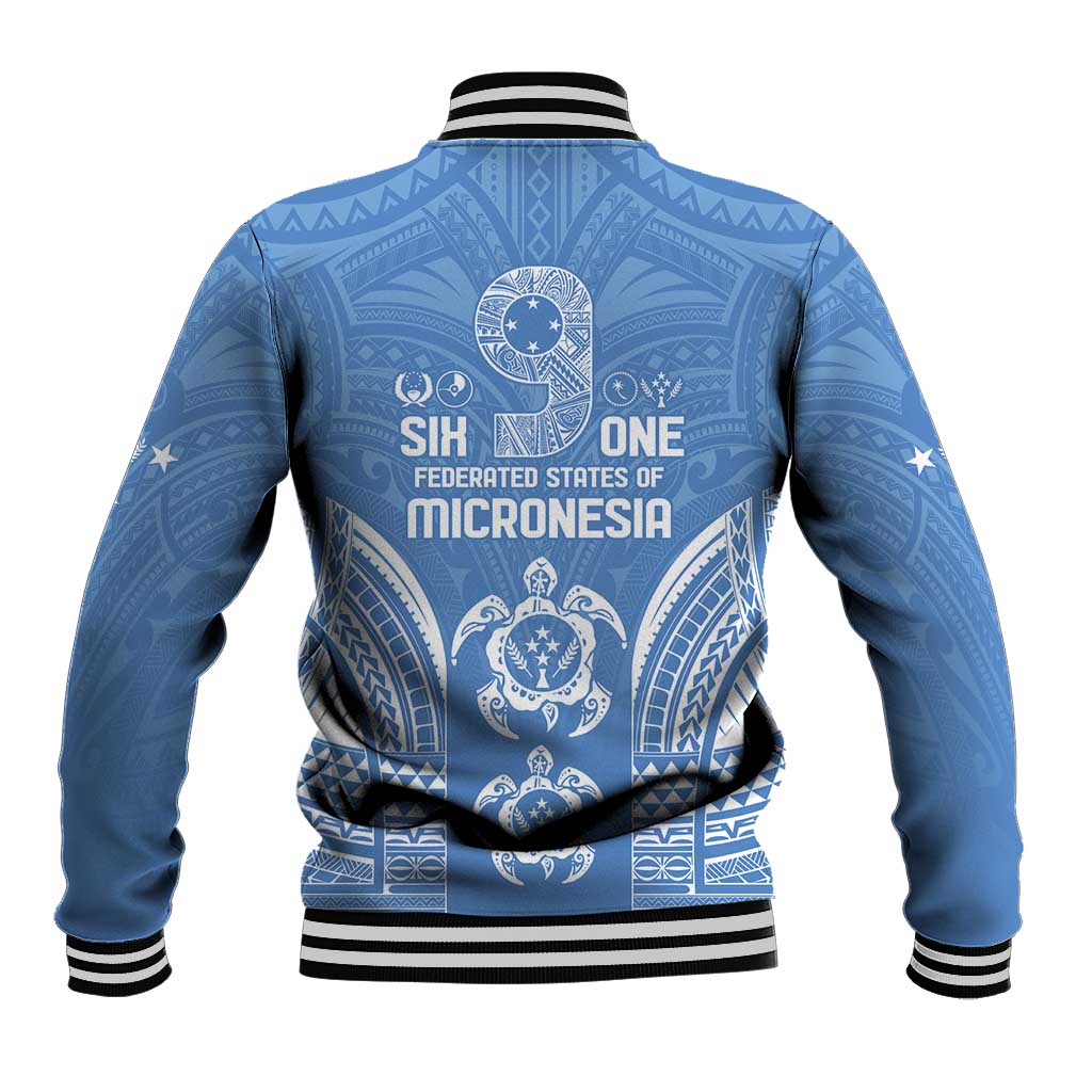 FSM Kosrae States Baseball Jacket Micronesia Six 9 One Polynesian Tribal Pattern