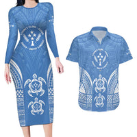 FSM Kosrae States Couples Matching Long Sleeve Bodycon Dress and Hawaiian Shirt Micronesia Six 9 One Polynesian Tribal Pattern