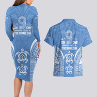 FSM Kosrae States Couples Matching Long Sleeve Bodycon Dress and Hawaiian Shirt Micronesia Six 9 One Polynesian Tribal Pattern