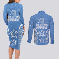 FSM Kosrae States Couples Matching Long Sleeve Bodycon Dress and Long Sleeve Button Shirt Micronesia Six 9 One Polynesian Tribal Pattern