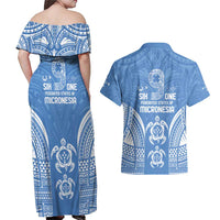 FSM Kosrae States Couples Matching Off Shoulder Maxi Dress and Hawaiian Shirt Micronesia Six 9 One Polynesian Tribal Pattern