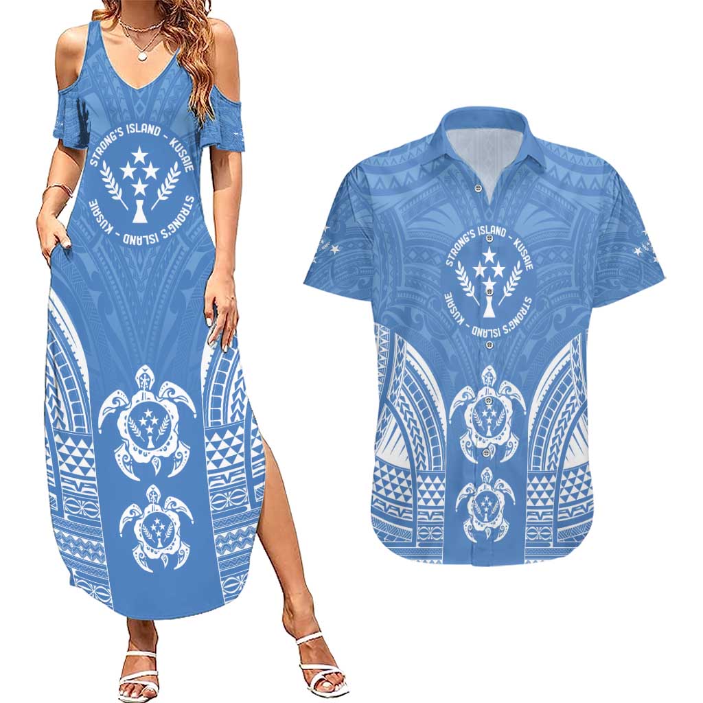 FSM Kosrae States Couples Matching Summer Maxi Dress and Hawaiian Shirt Micronesia Six 9 One Polynesian Tribal Pattern