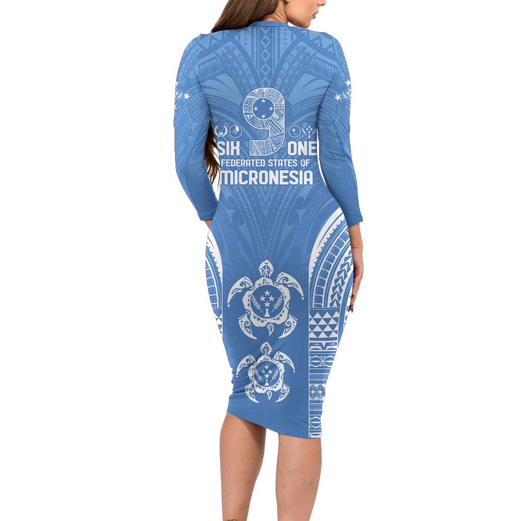 FSM Kosrae States Family Matching Long Sleeve Bodycon Dress and Hawaiian Shirt Micronesia Six 9 One Polynesian Tribal Pattern