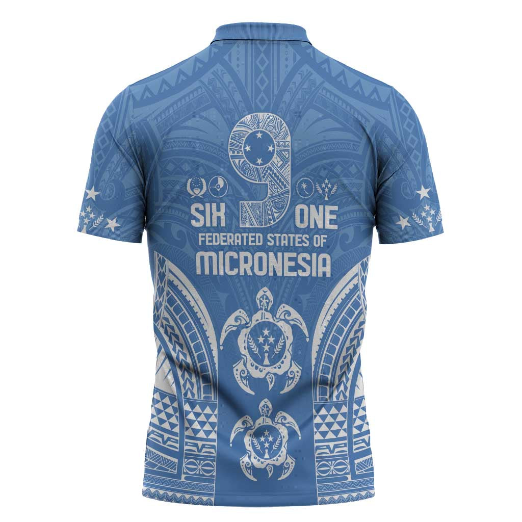 FSM Kosrae States Zipper Polo Shirt Micronesia Six 9 One Polynesian Tribal Pattern - Polynesian Pride