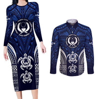 FSM Pohnpei States Couples Matching Long Sleeve Bodycon Dress and Long Sleeve Button Shirt Micronesia Six 9 One Polynesian Tribal Pattern