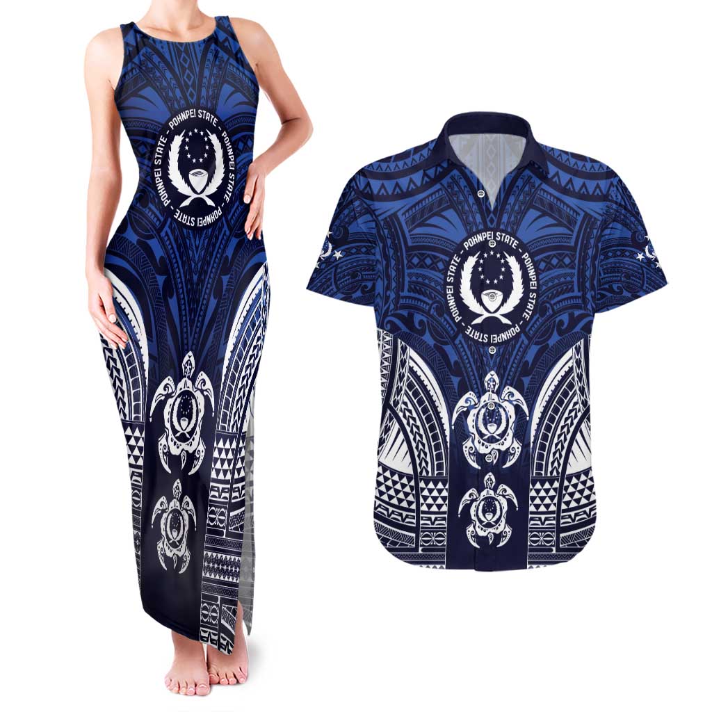 FSM Pohnpei States Couples Matching Tank Maxi Dress and Hawaiian Shirt Micronesia Six 9 One Polynesian Tribal Pattern