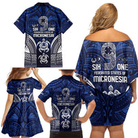 FSM Pohnpei States Family Matching Off Shoulder Short Dress and Hawaiian Shirt Micronesia Six 9 One Polynesian Tribal Pattern