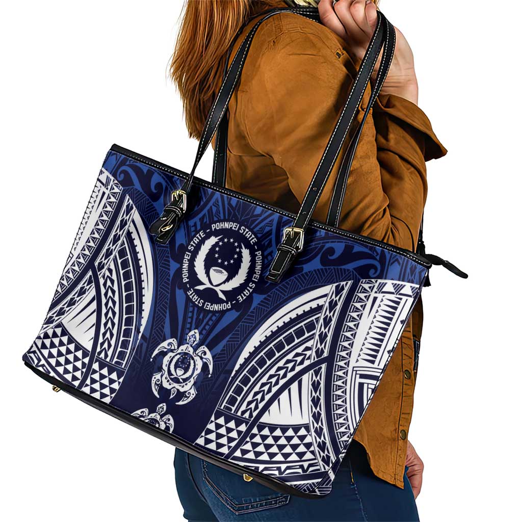 FSM Pohnpei States Leather Tote Bag Micronesia Six 9 One Polynesian Tribal Pattern