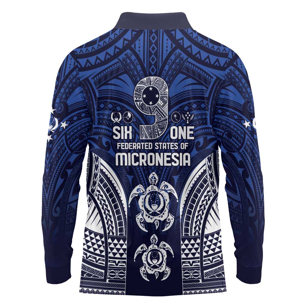 FSM Pohnpei States Long Sleeve Polo Shirt Micronesia Six 9 One Polynesian Tribal Pattern
