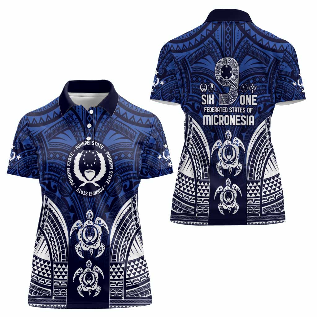 FSM Pohnpei States Women Polo Shirt Micronesia Six 9 One Polynesian Tribal Pattern