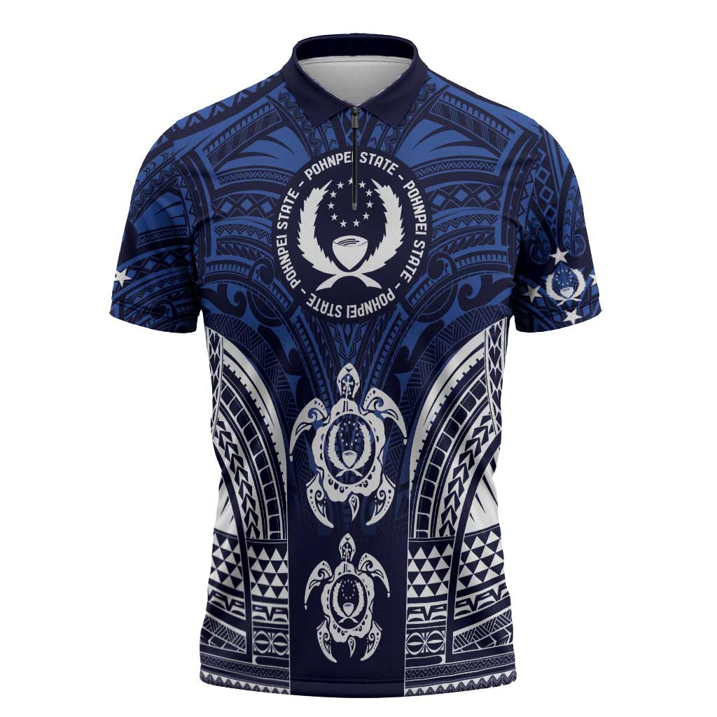 FSM Pohnpei States Zipper Polo Shirt Micronesia Six 9 One Polynesian Tribal Pattern - Polynesian Pride