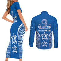 FSM Yap States Couples Matching Short Sleeve Bodycon Dress and Long Sleeve Button Shirt Micronesia Six 9 One Polynesian Tribal Pattern