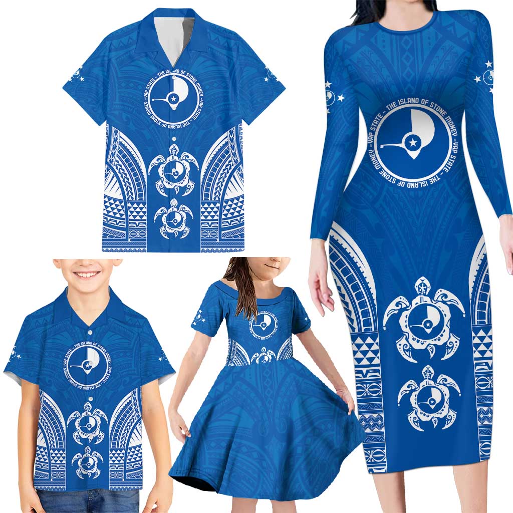 FSM Yap States Family Matching Long Sleeve Bodycon Dress and Hawaiian Shirt Micronesia Six 9 One Polynesian Tribal Pattern