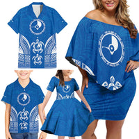 FSM Yap States Family Matching Off Shoulder Short Dress and Hawaiian Shirt Micronesia Six 9 One Polynesian Tribal Pattern
