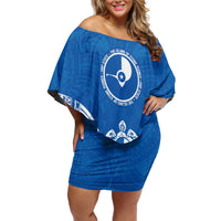 FSM Yap States Family Matching Off Shoulder Short Dress and Hawaiian Shirt Micronesia Six 9 One Polynesian Tribal Pattern
