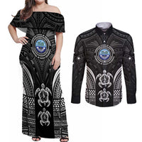 FSM Micronesia Six 9 One Couples Matching Off Shoulder Maxi Dress and Long Sleeve Button Shirt Polynesian Tribal Pattern LT9 Black - Polynesian Pride