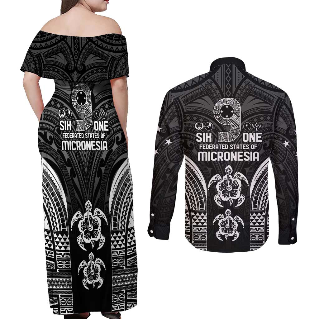 FSM Micronesia Six 9 One Couples Matching Off Shoulder Maxi Dress and Long Sleeve Button Shirt Polynesian Tribal Pattern LT9 - Polynesian Pride