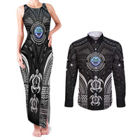 FSM Micronesia Six 9 One Couples Matching Tank Maxi Dress and Long Sleeve Button Shirt Polynesian Tribal Pattern LT9 Black - Polynesian Pride