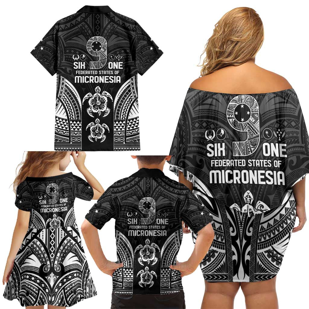 FSM Micronesia Six 9 One Family Matching Off Shoulder Short Dress and Hawaiian Shirt Polynesian Tribal Pattern