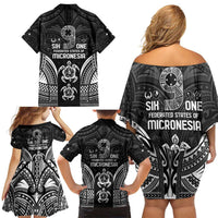 FSM Micronesia Six 9 One Family Matching Off Shoulder Short Dress and Hawaiian Shirt Polynesian Tribal Pattern