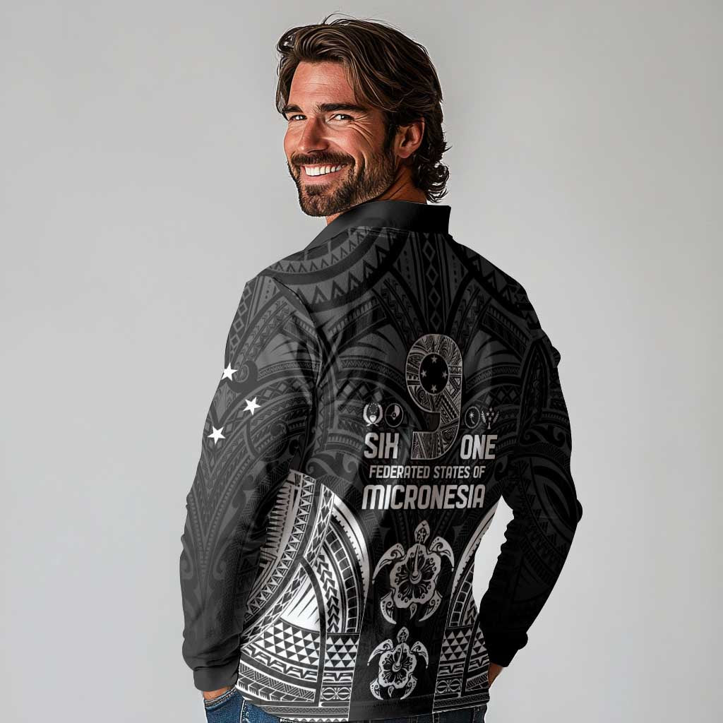 FSM Micronesia Six 9 One Long Sleeve Polo Shirt Polynesian Tribal Pattern