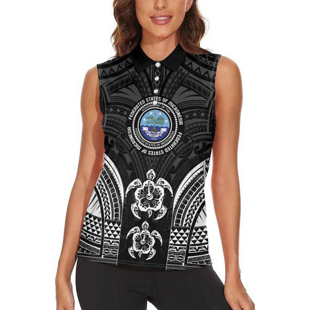 FSM Micronesia Six 9 One Women Sleeveless Polo Shirt Polynesian Tribal Pattern