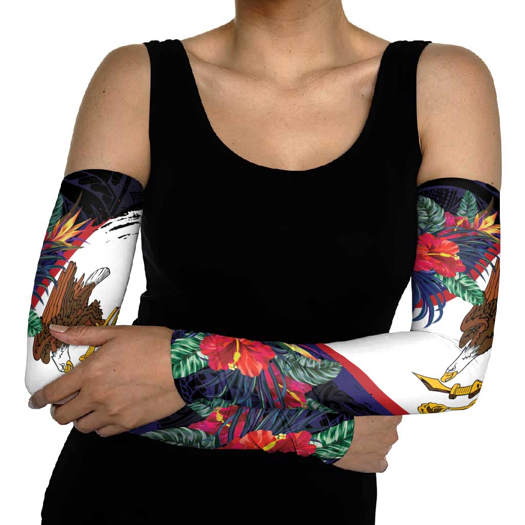 American Samoa Flag Day Since 1900 Arm Sleeves Samoa Muamua Le Atua Tropical Flowers - Polynesian Pride