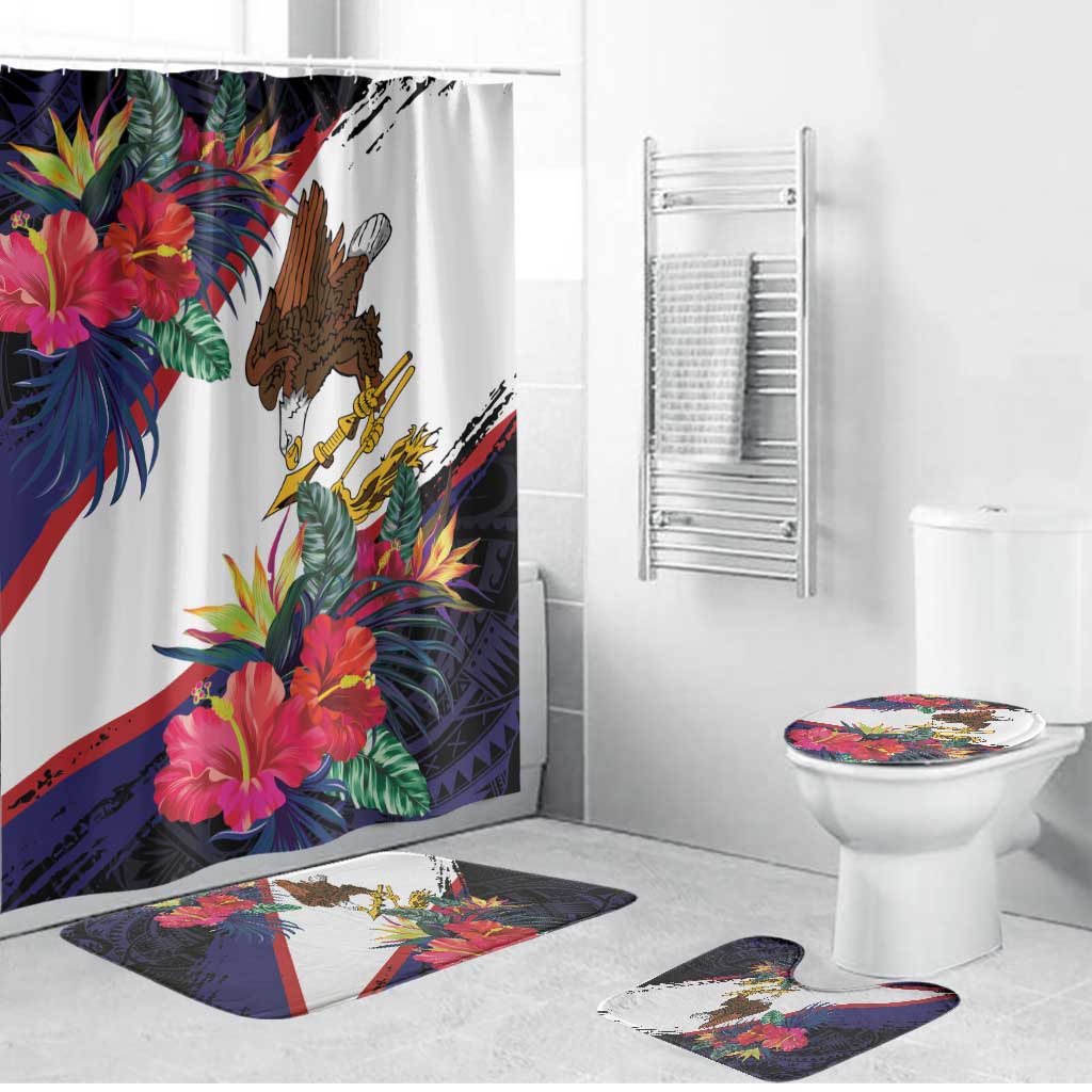 American Samoa Flag Day Since 1900 Bathroom Set Samoa Muamua Le Atua Tropical Flowers - Polynesian Pride