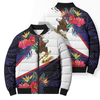 American Samoa Flag Day Since 1900 Bomber Puffer Jacket Samoa Muamua Le Atua Tropical Flowers - Polynesian Pride