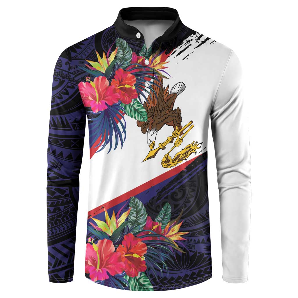 American Samoa Flag Day Since 1900 Button Sweatshirt Samoa Muamua Le Atua Tropical Flowers