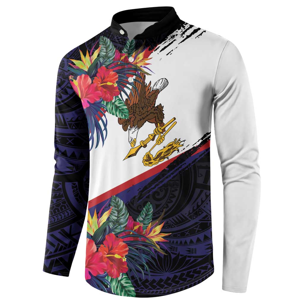 American Samoa Flag Day Since 1900 Button Sweatshirt Samoa Muamua Le Atua Tropical Flowers