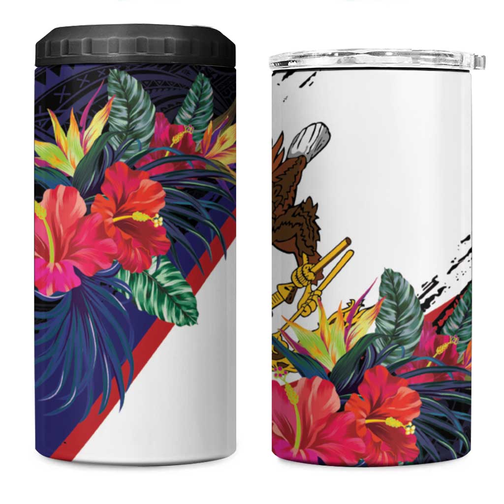 American Samoa Flag Day Since 1900 4 in 1 Can Cooler Tumbler Samoa Muamua Le Atua Tropical Flowers
