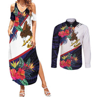 American Samoa Flag Day Since 1900 Couples Matching Summer Maxi Dress and Long Sleeve Button Shirt Samoa Muamua Le Atua Tropical Flowers