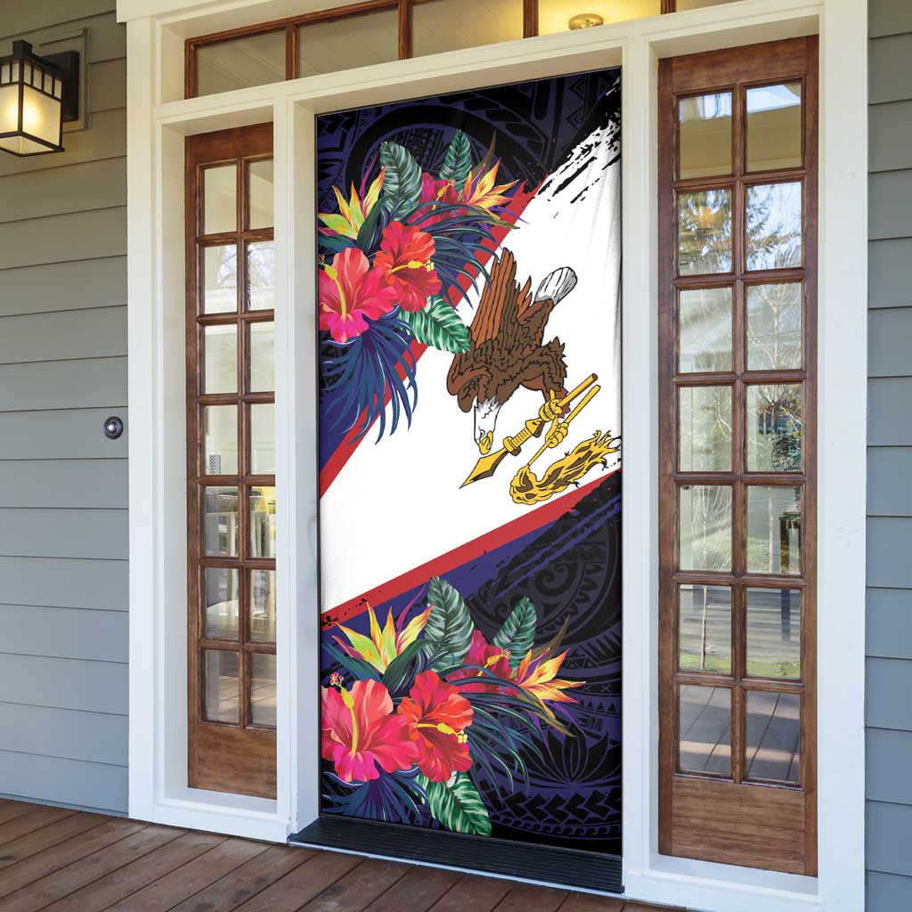 American Samoa Flag Day Since 1900 Door Cover Samoa Muamua Le Atua Tropical Flowers - Polynesian Pride