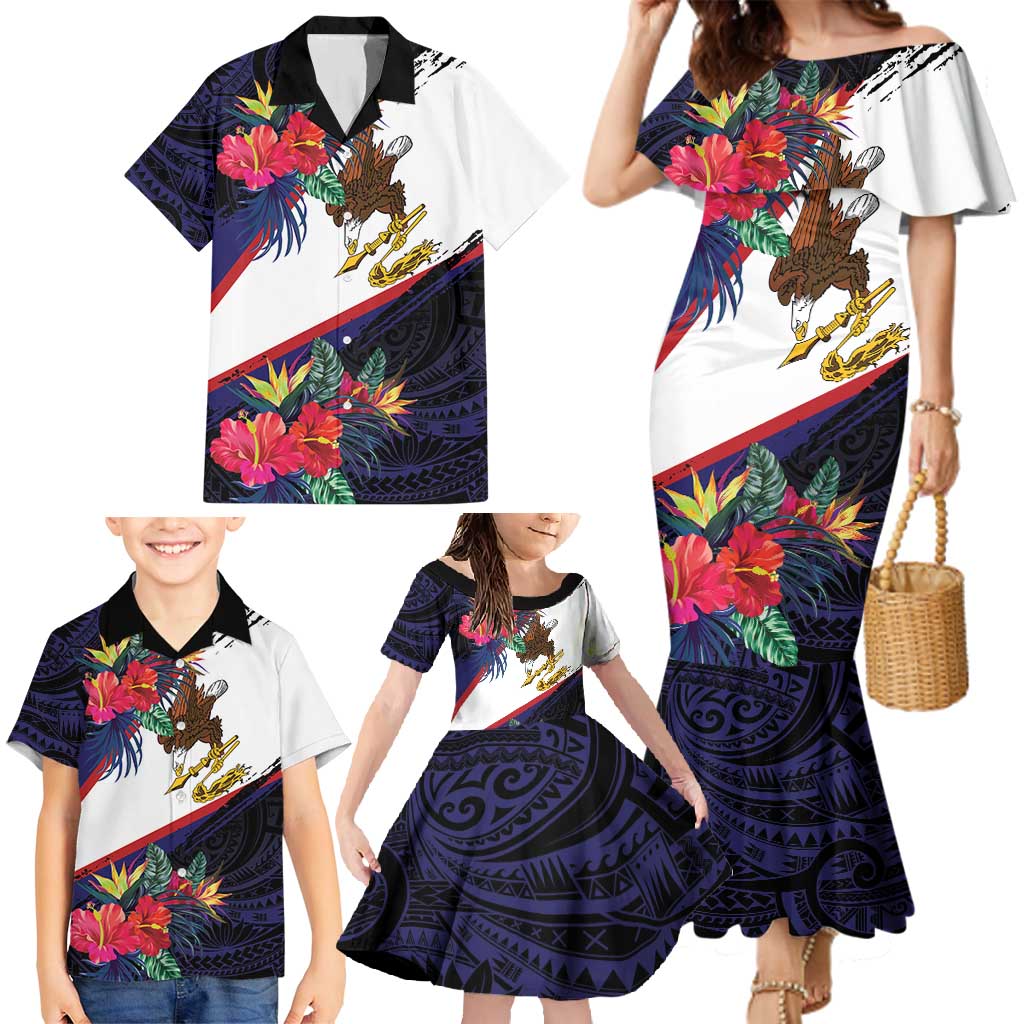 American Samoa Flag Day Since 1900 Family Matching Mermaid Dress and Hawaiian Shirt Samoa Muamua Le Atua Tropical Flowers
