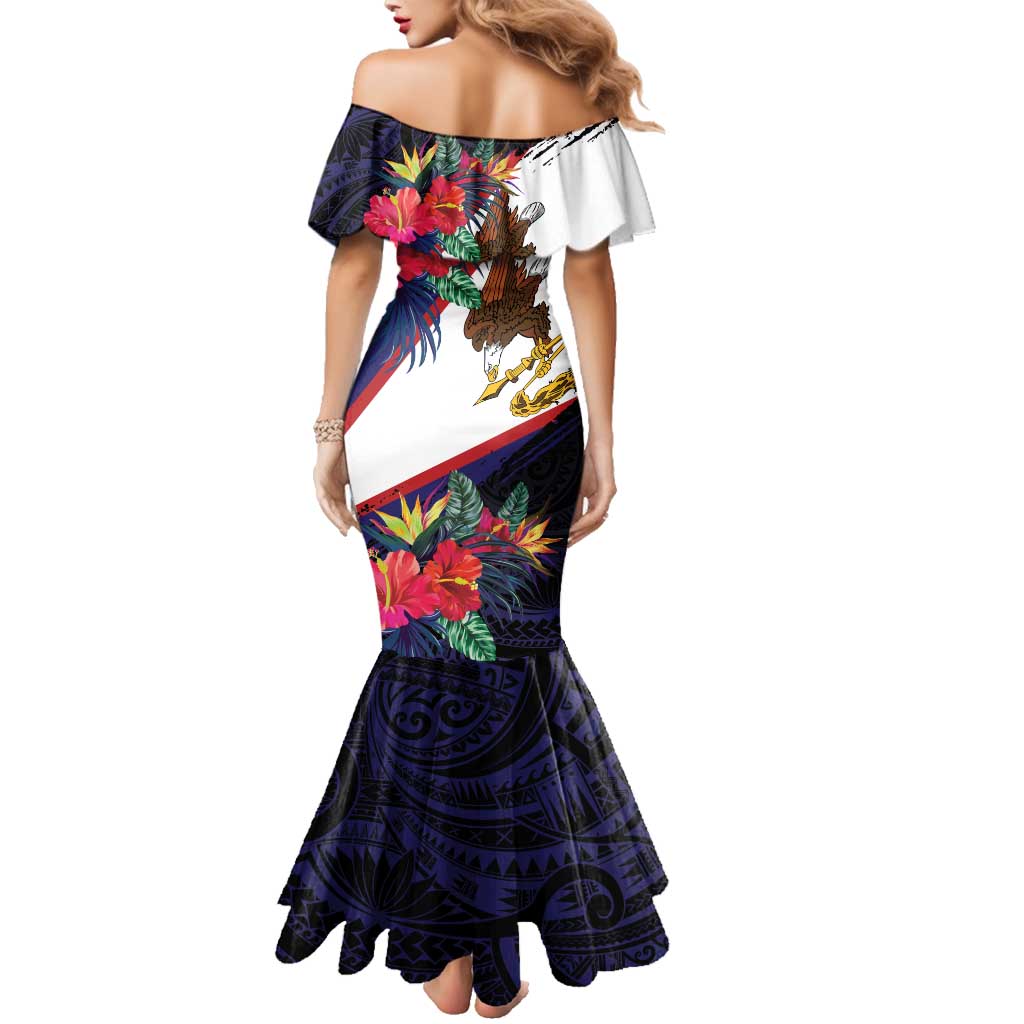 American Samoa Flag Day Since 1900 Family Matching Mermaid Dress and Hawaiian Shirt Samoa Muamua Le Atua Tropical Flowers