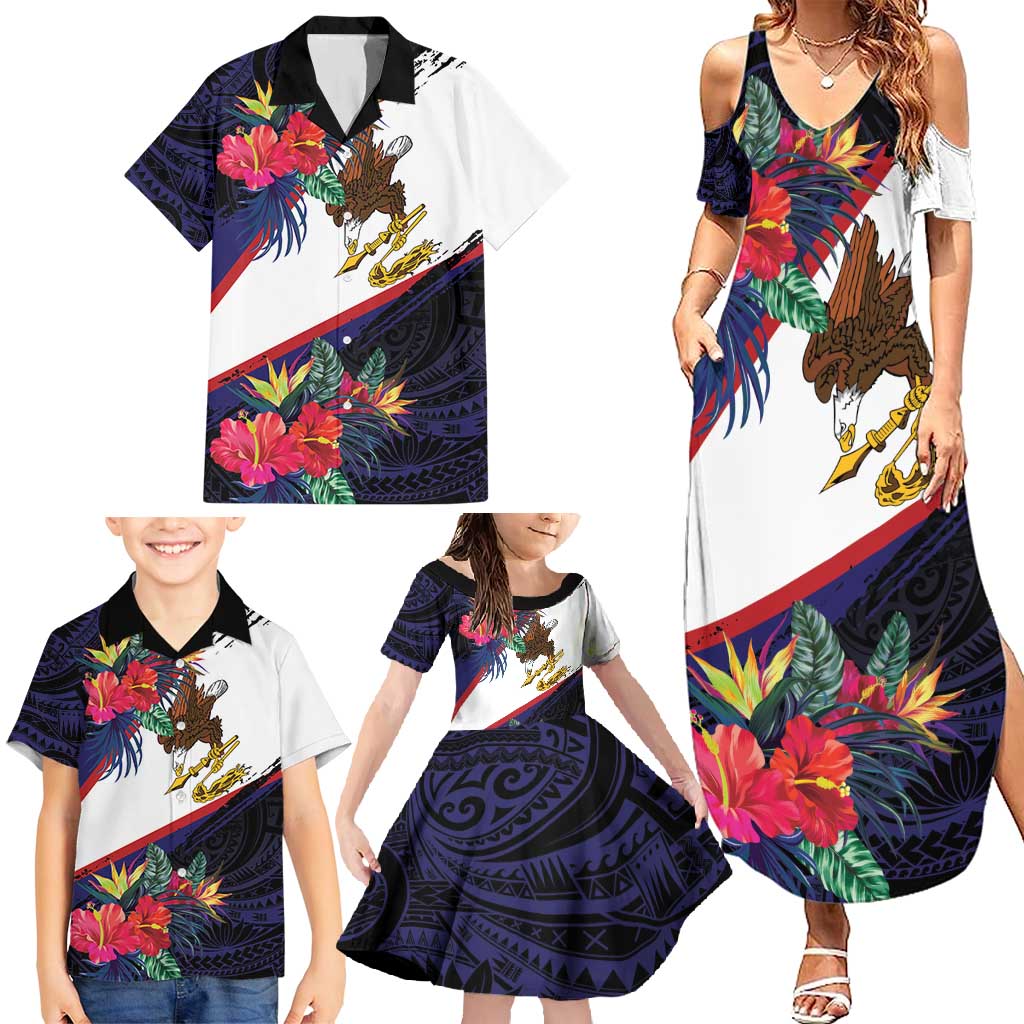 American Samoa Flag Day Since 1900 Family Matching Summer Maxi Dress and Hawaiian Shirt Samoa Muamua Le Atua Tropical Flowers