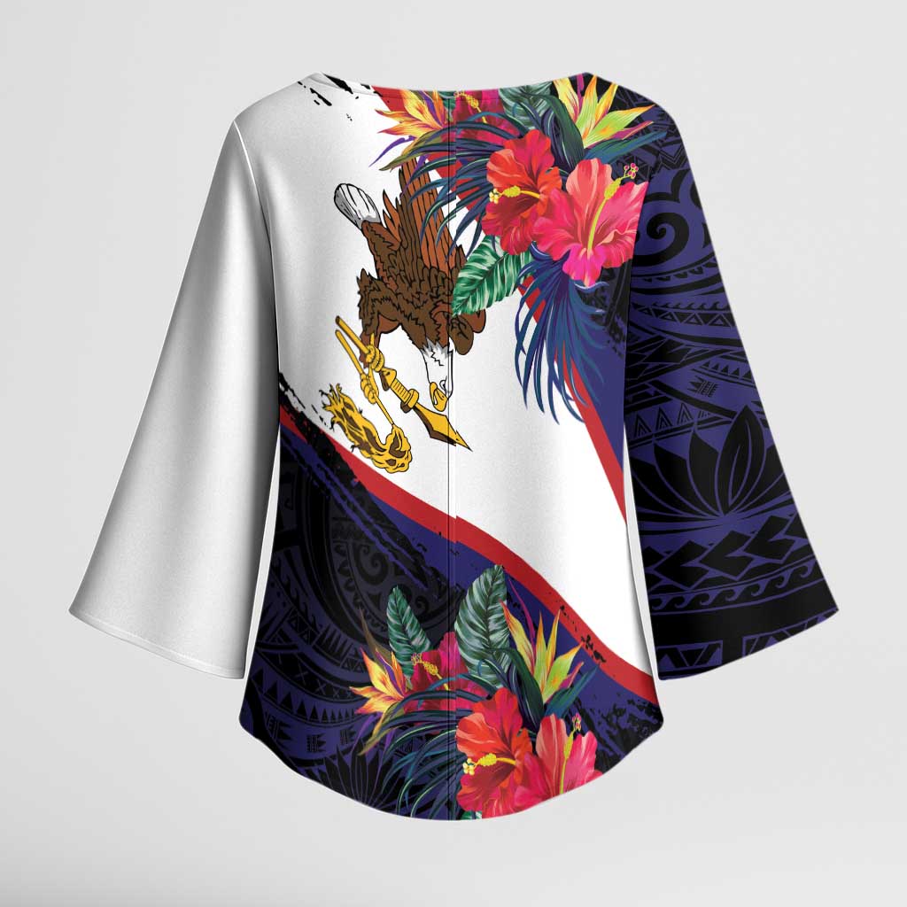 American Samoa Flag Day Since 1900 Kimono Sleeve Blouse Samoa Muamua Le Atua Tropical Flowers - Polynesian Pride