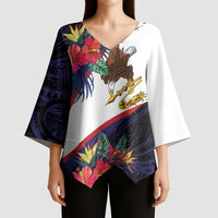 American Samoa Flag Day Since 1900 Kimono Sleeve Blouse Samoa Muamua Le Atua Tropical Flowers - Polynesian Pride