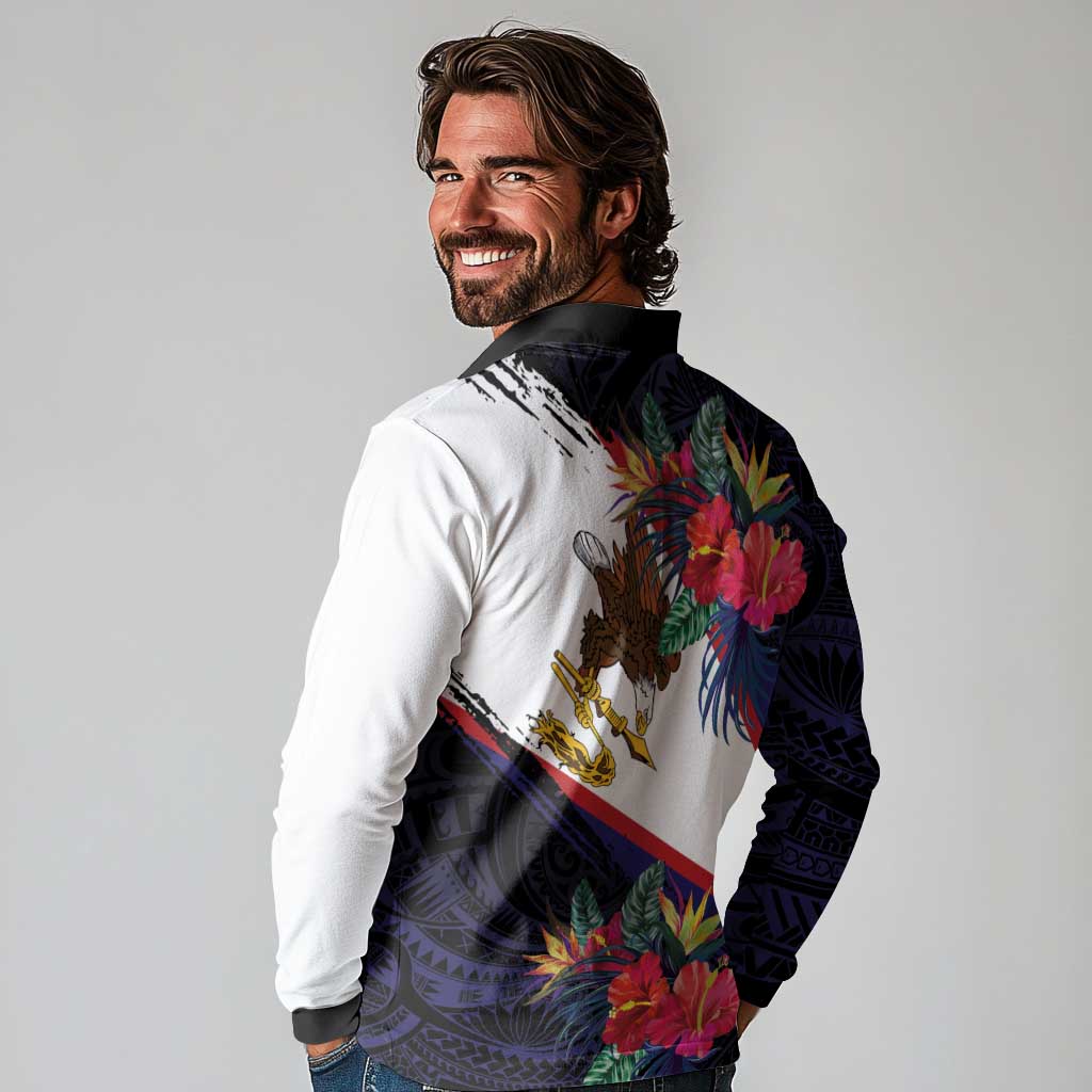 American Samoa Flag Day Since 1900 Long Sleeve Polo Shirt Samoa Muamua Le Atua Tropical Flowers